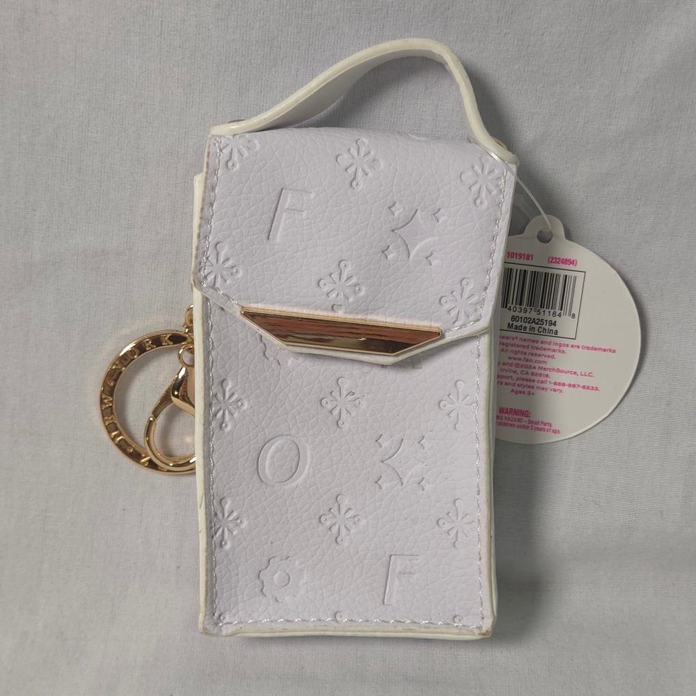 FAO Schwarz 7th Ave White Faux Leather Embossed Mini Pouch Keychain NWT